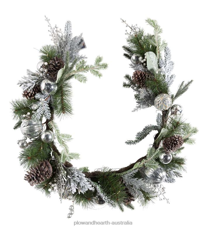 Plow & Hearth Lighted Silver Evergreen Holiday Garland P22BD1707 Houseware