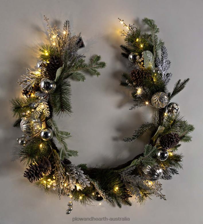 Plow & Hearth Lighted Silver Evergreen Holiday Garland P22BD1707 Houseware