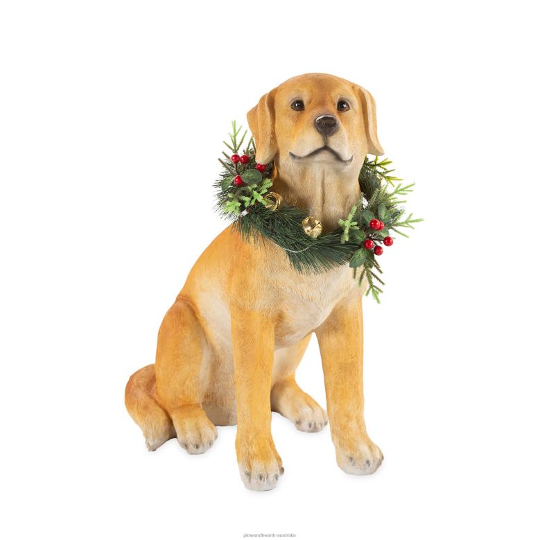 Plow & Hearth Yellow Labrador Statue with Removable Lighted Holiday Wreath P22BD1693 Houseware