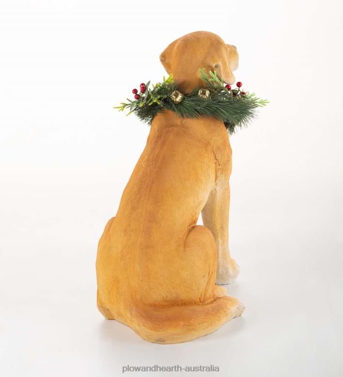 Plow & Hearth Yellow Labrador Statue with Removable Lighted Holiday Wreath P22BD1693 Houseware