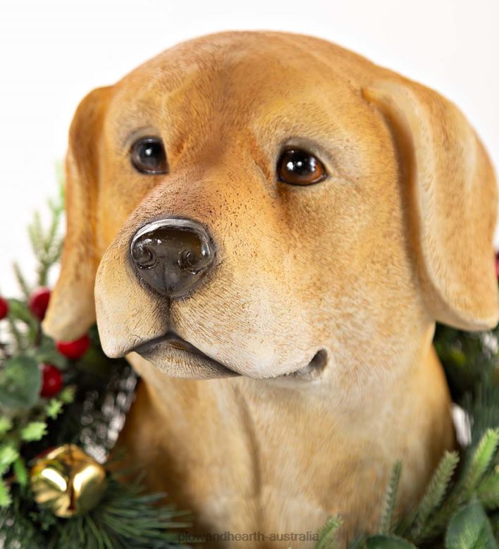 Plow & Hearth Yellow Labrador Statue with Removable Lighted Holiday Wreath P22BD1693 Houseware