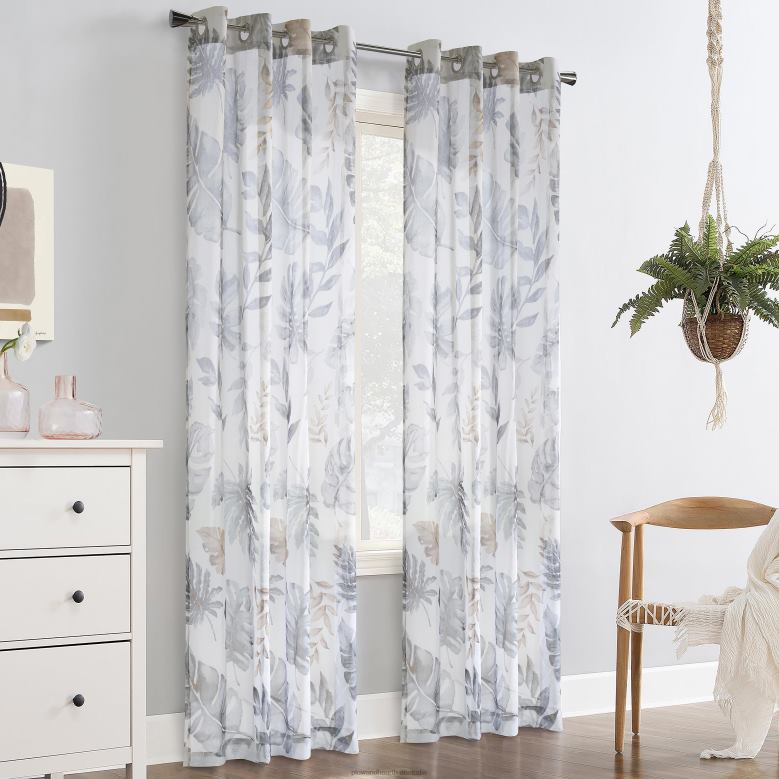 Plow & Hearth Ella Floral Grommet Top Sheer Panel - Taupe - 52x 84P22BD2601 Houseware