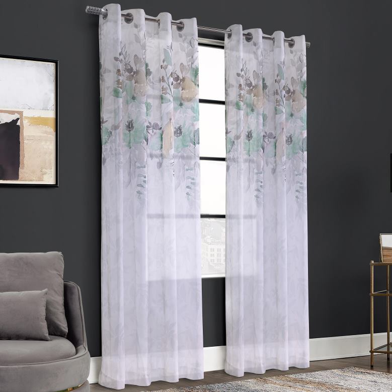 Plow & Hearth Flora Grommet Top Semi-Sheer Panel - Spa Green - 52x 84P22BD2596 Houseware