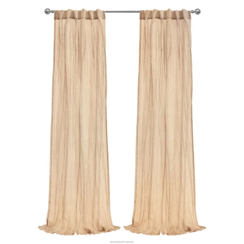Plow & Hearth Layla Back Tab/Rod Pocket Crushed Pleated Sheer Panel - Apricot - 52x 108P22BD2606 Houseware