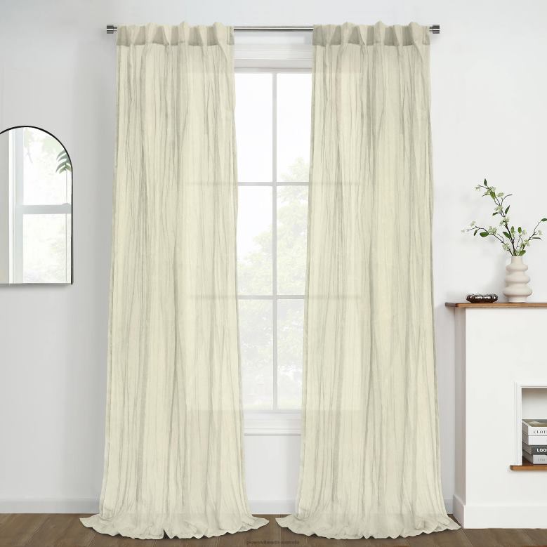 Plow & Hearth Layla Back Tab/Rod Pocket Crushed Pleated Sheer Panel - Apricot - 52x 108P22BD2606 Houseware