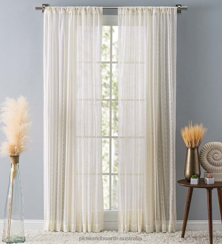 Plow & Hearth Medallion Stripe Lace Curtains P22BD2615 Houseware