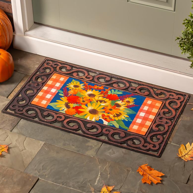 Plow & Hearth Fall Floral Bouquet Sassafras Switch Mat P22BD1963 Rugs & Mats