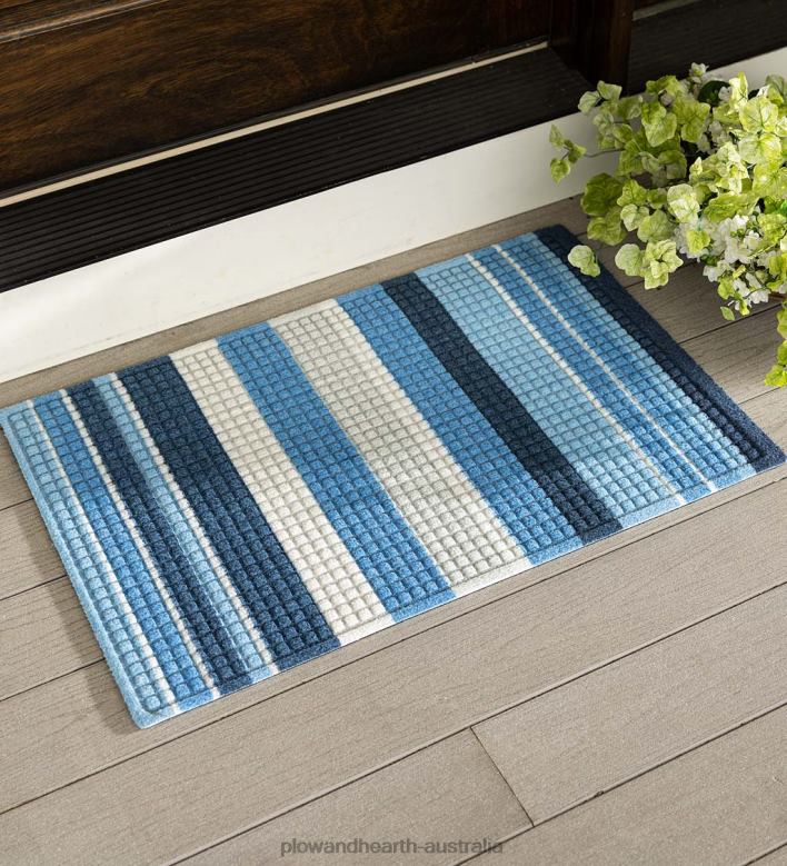 Plow & Hearth Waterhog Printed Doormat, Striped Pattern - Blue P22BD1344 Rugs & Mats