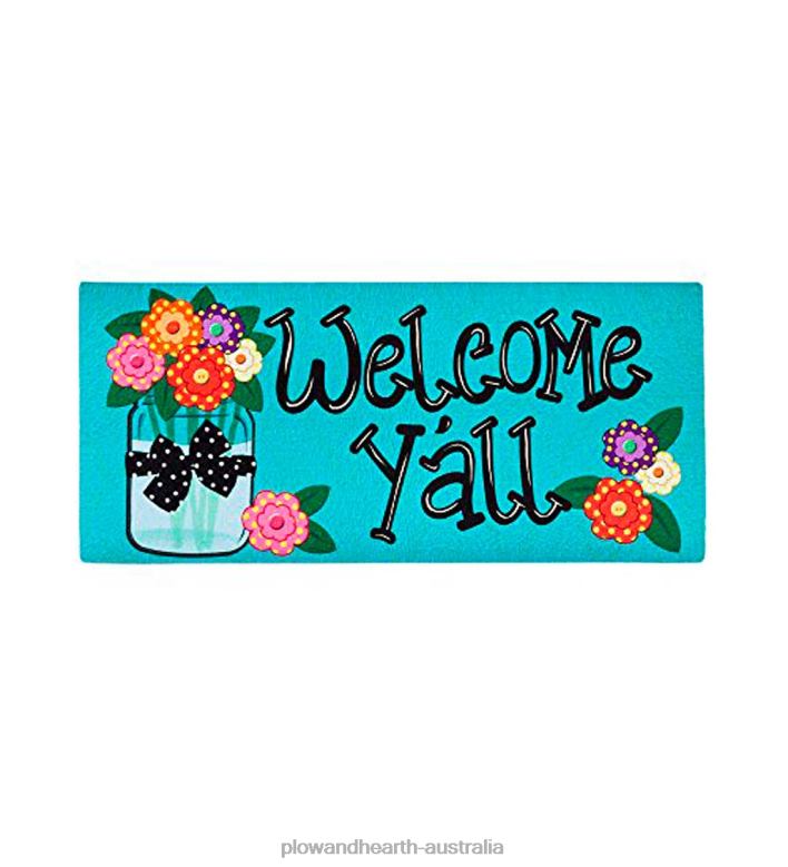 Plow & Hearth Welcome Y'all Burlap Garden Flag and Sassafras Mat Set P22BD1966 Rugs & Mats