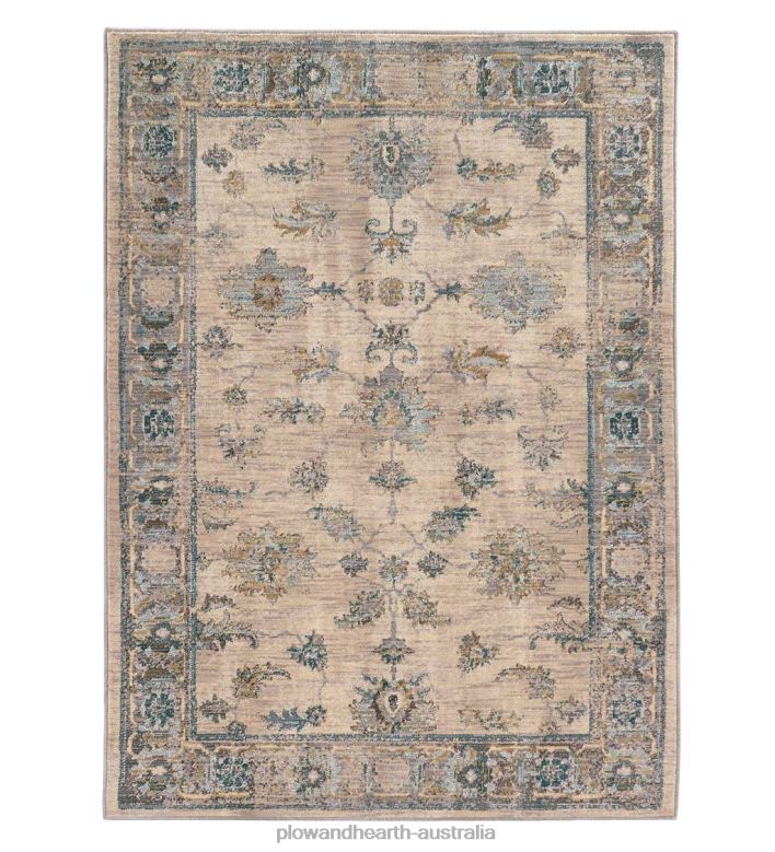 Plow & Hearth Covington Ivory and Blue Antiqued Floral Rug P22BD1773 Rugs & Mats