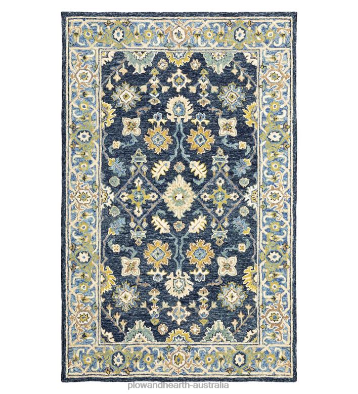 Plow & Hearth Willow Oaks Blue Wool Border Rug P22BD1851 Rugs & Mats