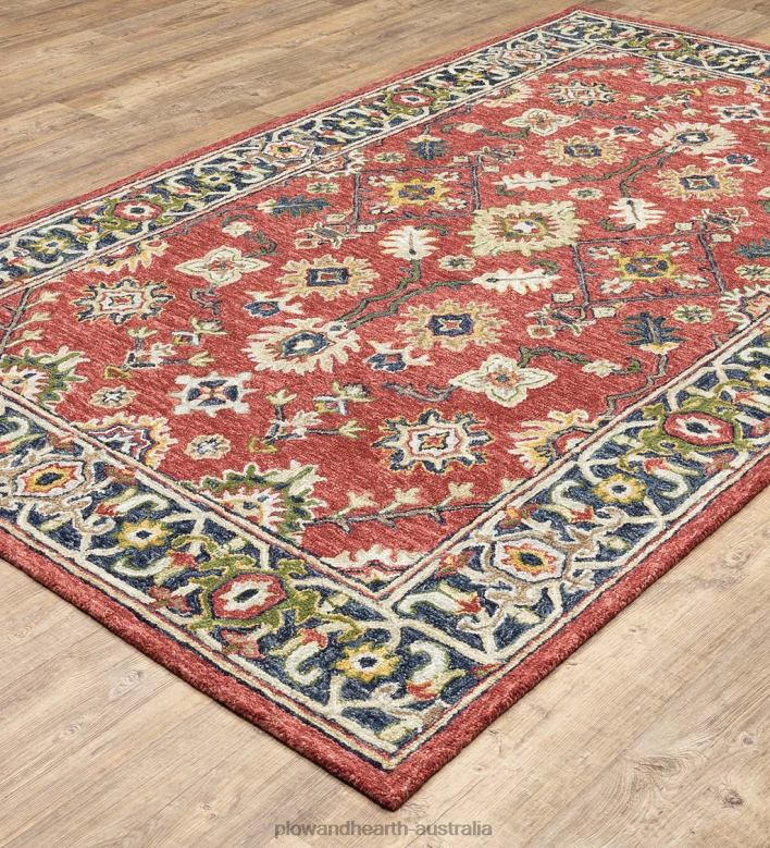 Plow & Hearth Willow Oaks Red Wool Border Rug P22BD1823 Rugs & Mats