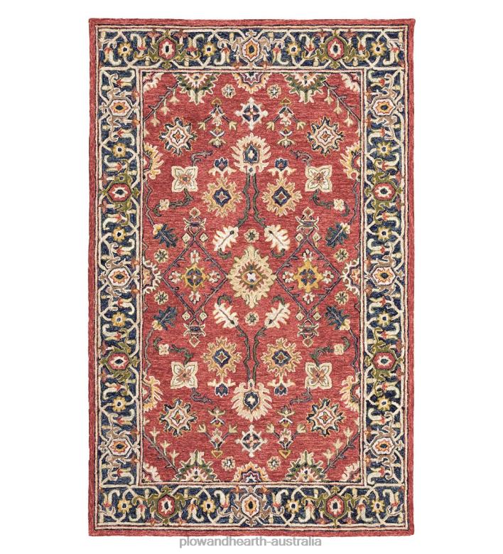 Plow & Hearth Willow Oaks Red Wool Border Rug P22BD1823 Rugs & Mats