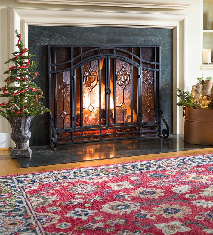 Plow & Hearth Willow Oaks Red Wool Border Rug P22BD1823 Rugs & Mats