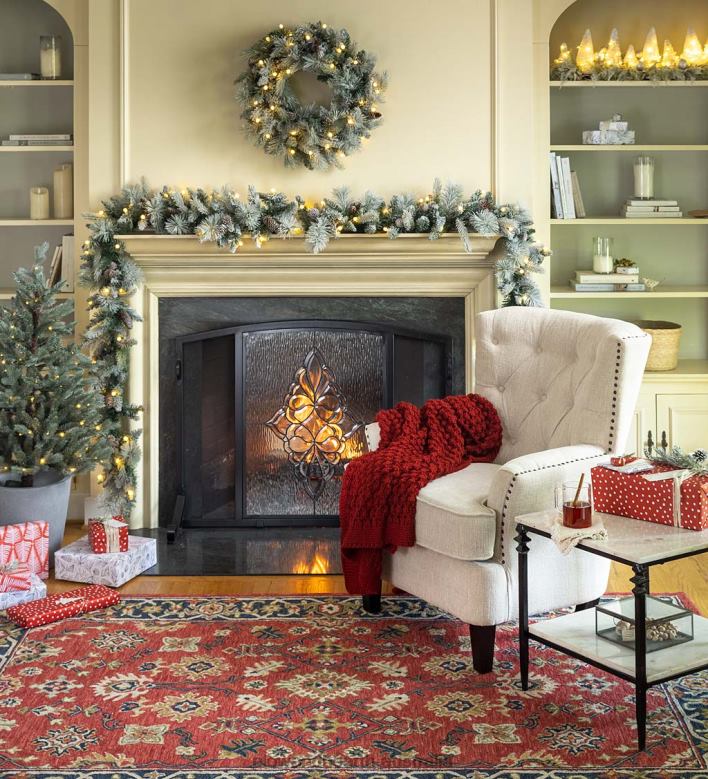 Plow & Hearth Willow Oaks Red Wool Border Rug P22BD1823 Rugs & Mats