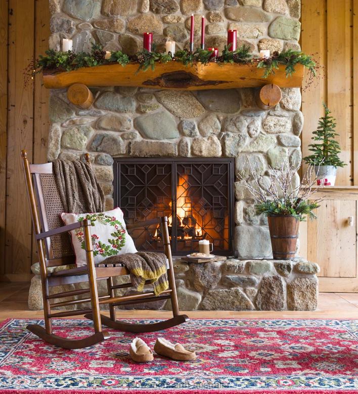 Plow & Hearth Willow Oaks Red Wool Border Rug P22BD1823 Rugs & Mats