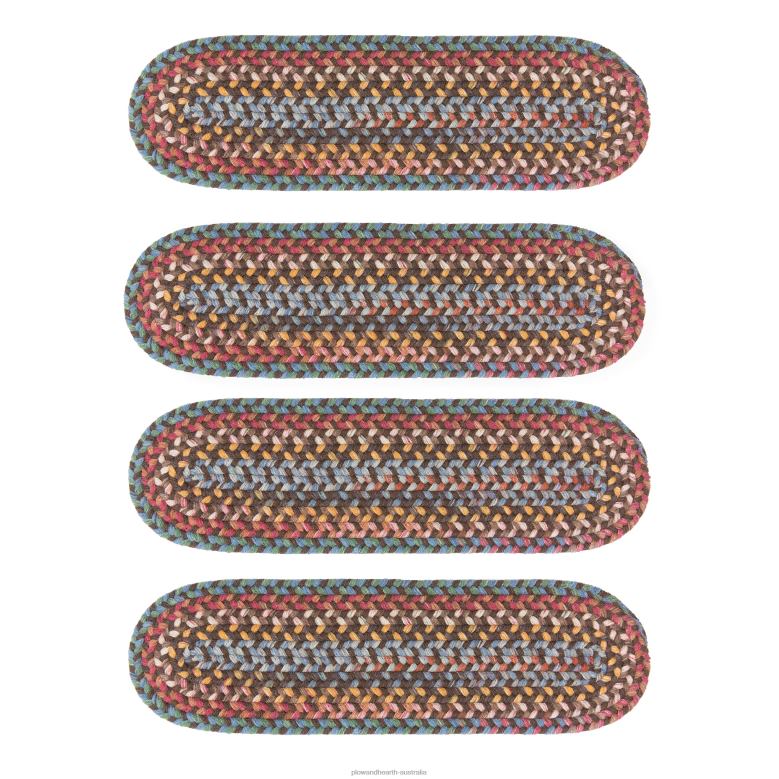 Plow & Hearth Blue Ridge Wool Oval Braided Stair Treads, Set of 4 - Walnut P22BD1907 Rugs & Mats