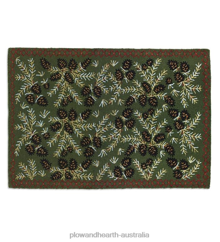 Plow & Hearth Pine Cone Hand-Hooked Wool Rug P22BD1747 Rugs & Mats