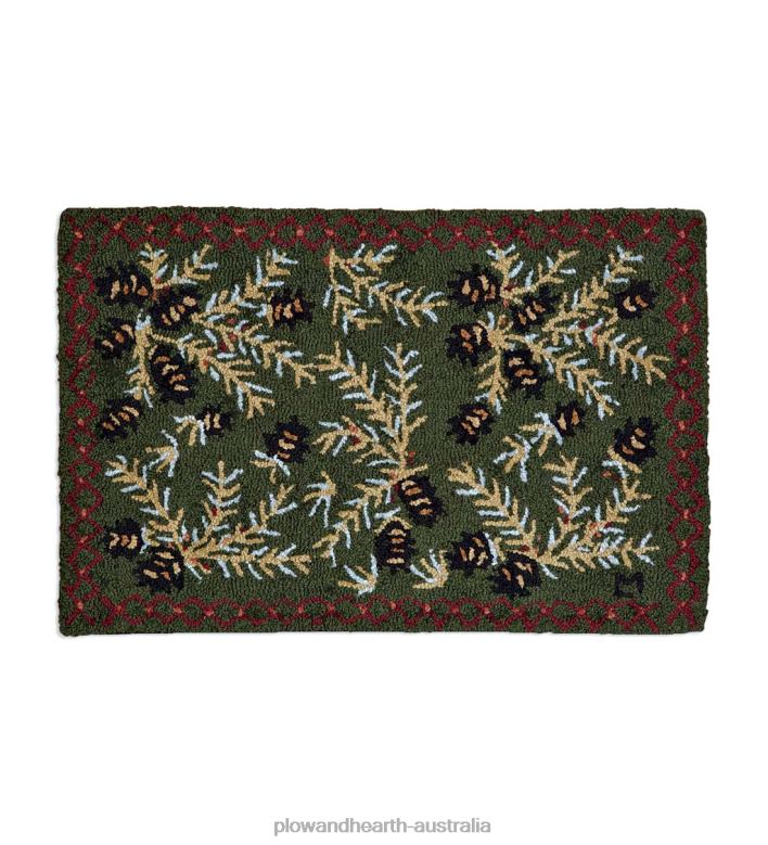 Plow & Hearth Pine Cone Hand-Hooked Wool Rug P22BD1747 Rugs & Mats