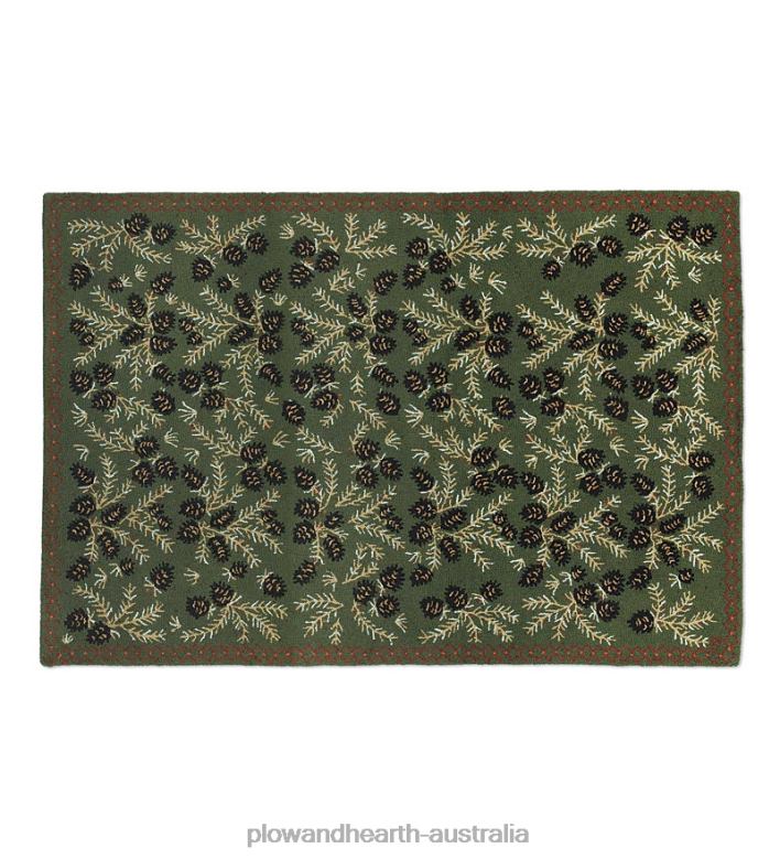 Plow & Hearth Pine Cone Hand-Hooked Wool Rug P22BD1747 Rugs & Mats