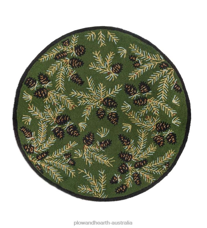 Plow & Hearth Pine Cone Hand-Hooked Wool Rug P22BD1747 Rugs & Mats