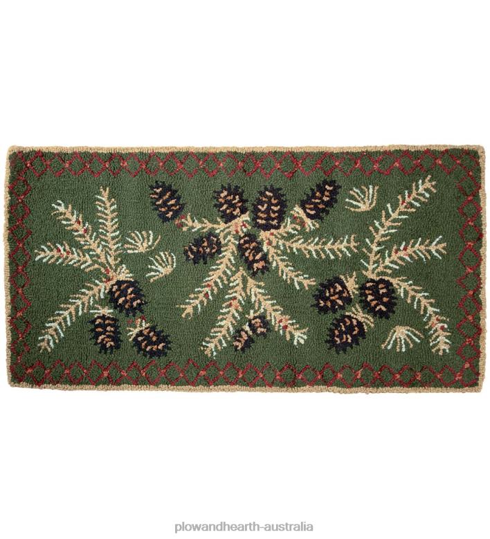 Plow & Hearth Pine Cone Hand-Hooked Wool Rug P22BD1747 Rugs & Mats