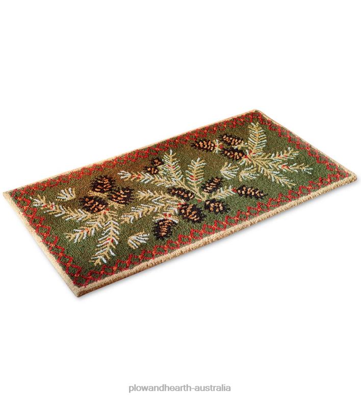 Plow & Hearth Pine Cone Hand-Hooked Wool Rug P22BD1747 Rugs & Mats