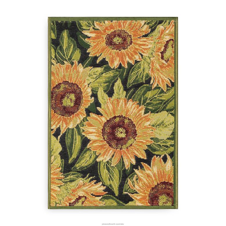 Plow & Hearth Indoor/Outdoor Black Sunflower Polypropylene Rug P22BD720 Rugs & Mats