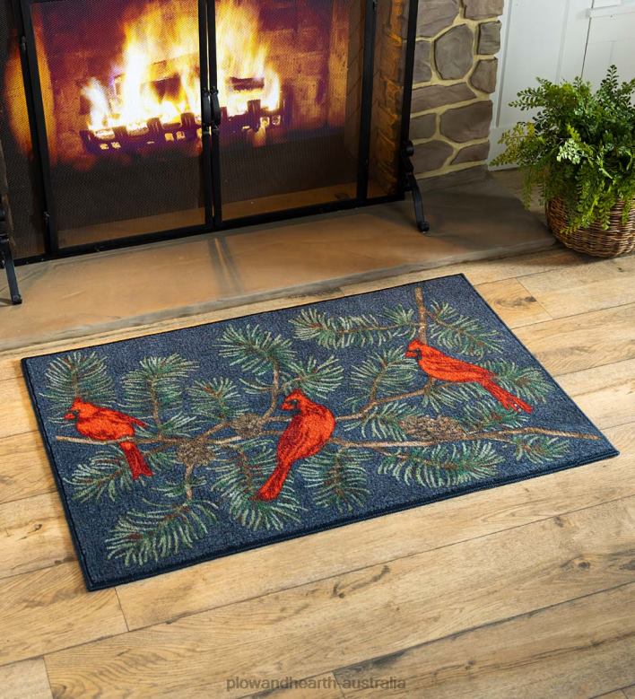 Plow & Hearth Cardinals on a Pine Bough Rug P22BD1897 Rugs & Mats