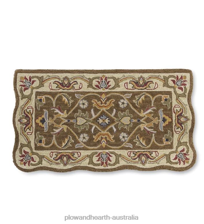 Plow & Hearth Hand-Tufted Fire Resistant Scalloped Wool McLean Rug - Brown/Gold P22BD1895 Rugs & Mats