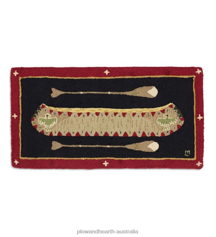Plow & Hearth Hooked Wool Native American Longboat Canoe Accent Rug P22BD1900 Rugs & Mats