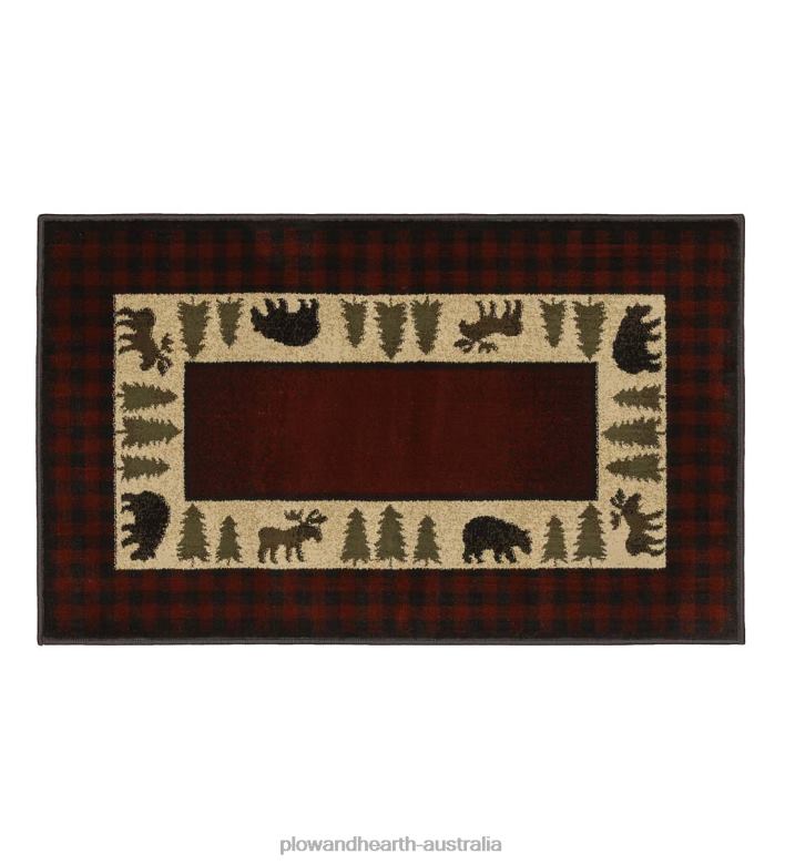 Plow & Hearth Vista Bear and Moose Rug, 30x 50- Red P22BD1898 Rugs & Mats