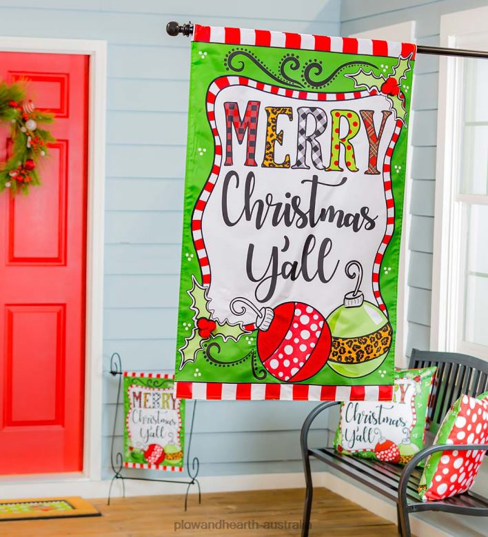 Plow & Hearth Merry Christmas Y'all Applique House Flag P22BD532 Seasonal & Gifts