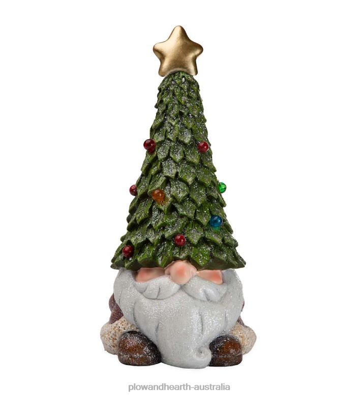 Plow & Hearth Lighted Holiday Garden Gnome Statue with Christmas Tree Hat P22BD2994 Seasonal & Gifts