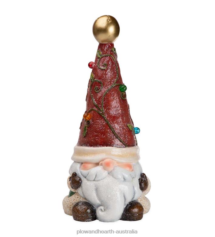 Plow & Hearth Lighted Holiday Garden Gnome Statue with Santa Hat P22BD2993 Seasonal & Gifts
