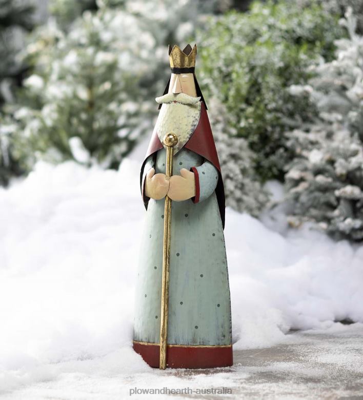 Plow & Hearth Medium Nativity Wise Man Metal Statue With Staff P22BD3130 Seasonal & Gifts