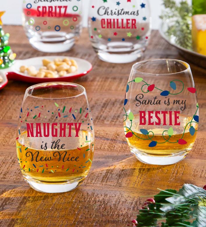 Plow & Hearth Santa Is My Bestie 17 oz. Stemless Wine Glass With Gift Box P22BD2989 Seasonal & Gifts