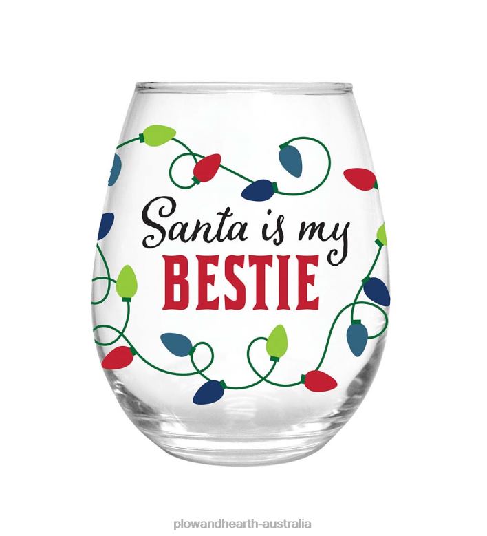 Plow & Hearth Santa Is My Bestie 17 oz. Stemless Wine Glass With Gift Box P22BD2989 Seasonal & Gifts