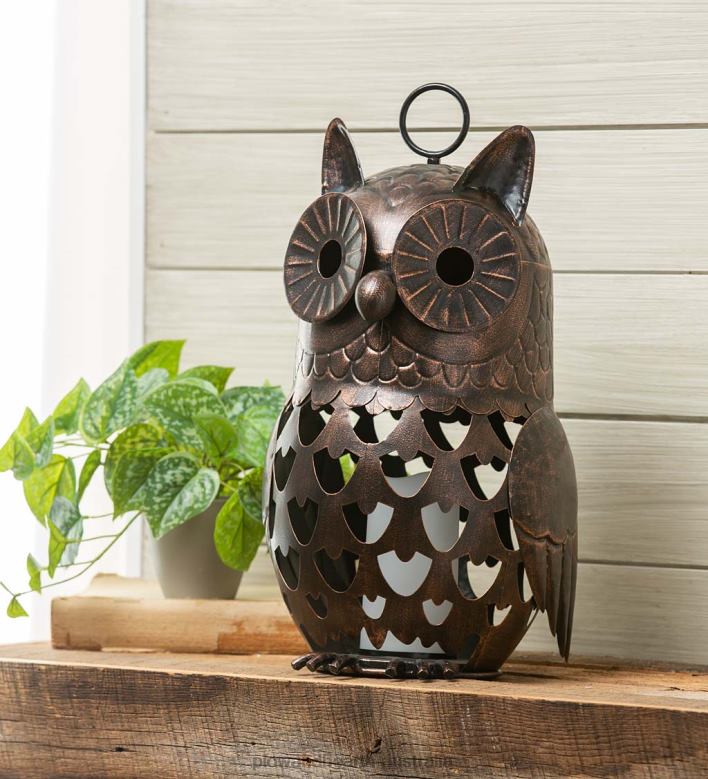 Plow & Hearth Crafted Metal LED Owl Lantern P22BD3121 Seasonal & Gifts