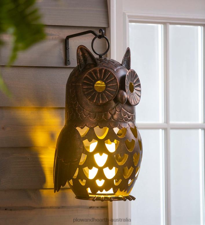 Plow & Hearth Crafted Metal LED Owl Lantern P22BD3121 Seasonal & Gifts