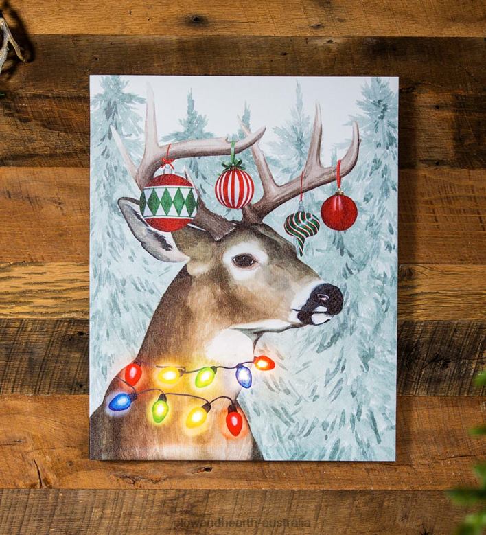 Plow & Hearth Festive Forest Deer Holiday Lighted Wall Art P22BD2229 Seasonal & Gifts