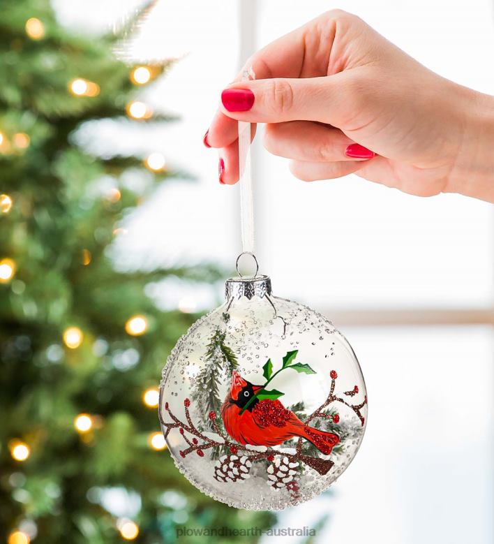 Plow & Hearth Glass Cardinal and Snow Christmas Tree Ornaments, Set of 2 P22BD2248 Seasonal & Gifts