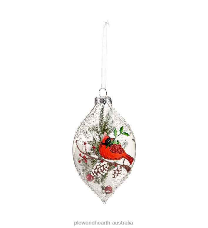 Plow & Hearth Glass Cardinal and Snow Christmas Tree Ornaments, Set of 2 P22BD2248 Seasonal & Gifts