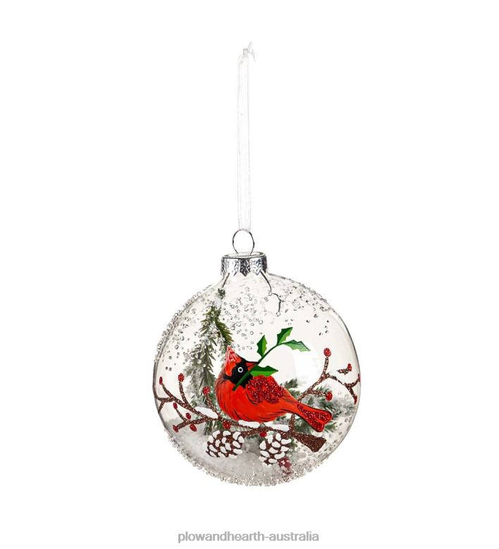 Plow & Hearth Glass Cardinal and Snow Christmas Tree Ornaments, Set of 2 P22BD2248 Seasonal & Gifts