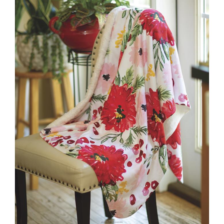 Plow & Hearth Holiday Blooms Sherpa Fleece Throw P22BD2304 Seasonal & Gifts