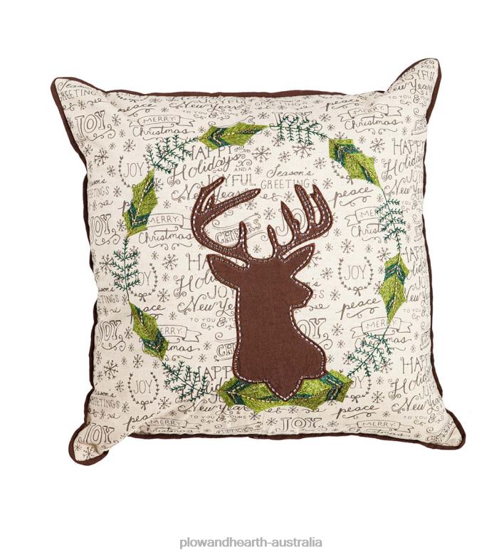 Plow & Hearth Holiday Deer and Wreath Pillow P22BD2280 Seasonal & Gifts
