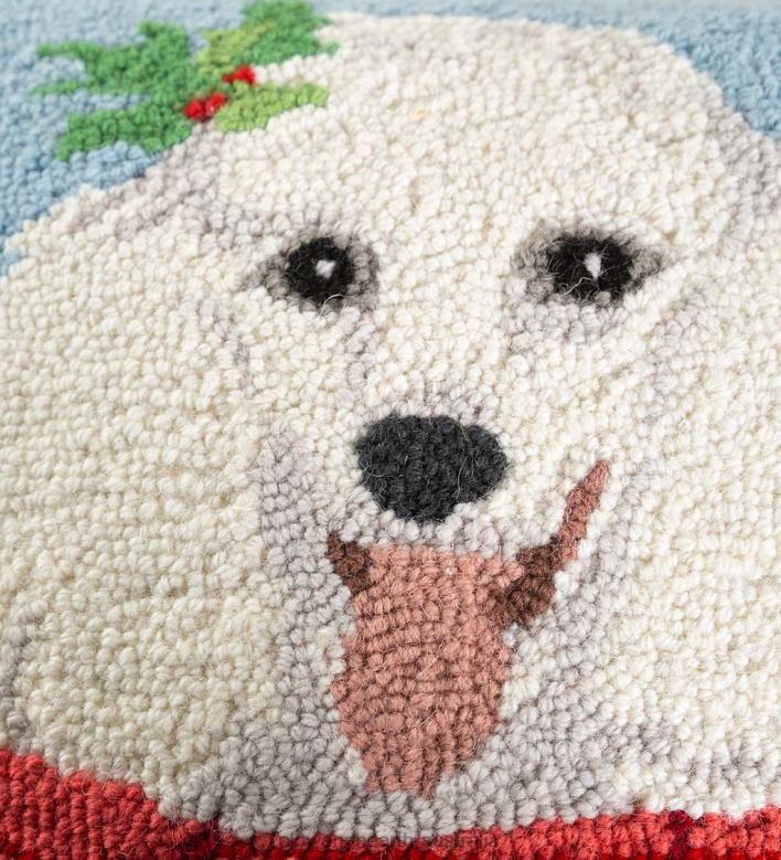 Plow & Hearth Holiday Poodle with Knit Scarf Hand-Hooked Wool Throw Pillow P22BD2228 Seasonal & Gifts