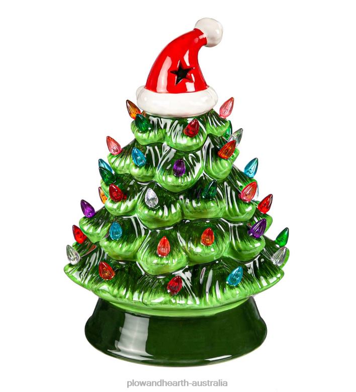 Plow & Hearth LED Ceramic Christmas Tree with Santa Hat P22BD2276 Seasonal & Gifts