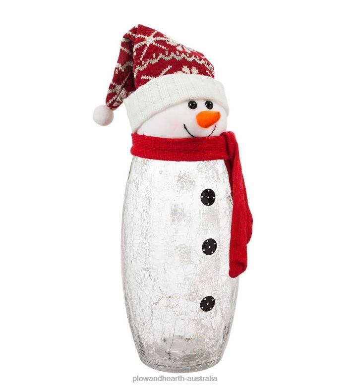 Plow & Hearth LED Crackle Glass Snowmen with Knit Hats, Set of 2 P22BD2231 Seasonal & Gifts