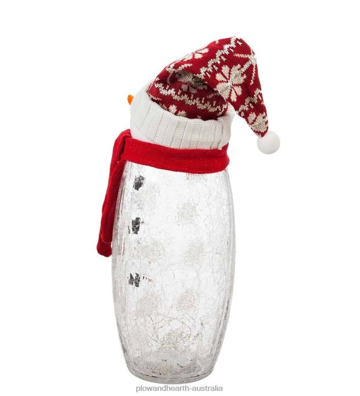 Plow & Hearth LED Crackle Glass Snowmen with Knit Hats, Set of 2 P22BD2231 Seasonal & Gifts